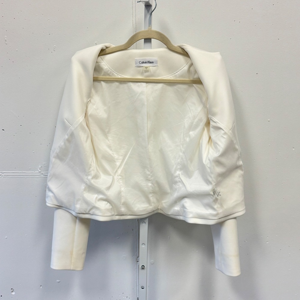 Calvin Klein Off White Ivory Zip Front Collarless Blazer Jacket Size 8 Summer - Picture 3 of 10